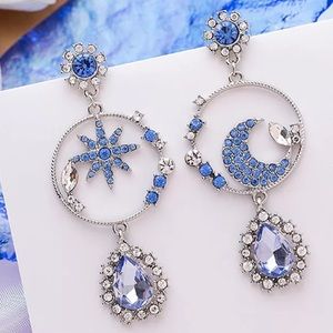 Striking Silver Moon Star Crystal Earrings